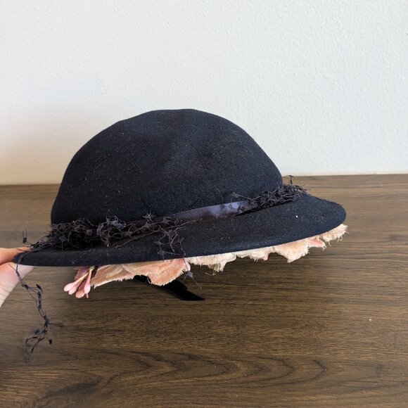 vintage draper the may company los angeles hat 1950s floral navy pink felt retro main image 6
